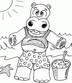 coloring picture of an hippopotamus  to the beach to make a sandcastle